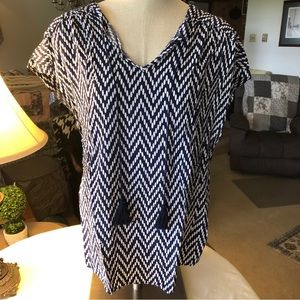 St. John’s Bay V-Neck Patterned T-Shirt with Decorative Tassel Strings